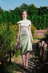 Annette Off Shoulder Draped Midi Silk Dress